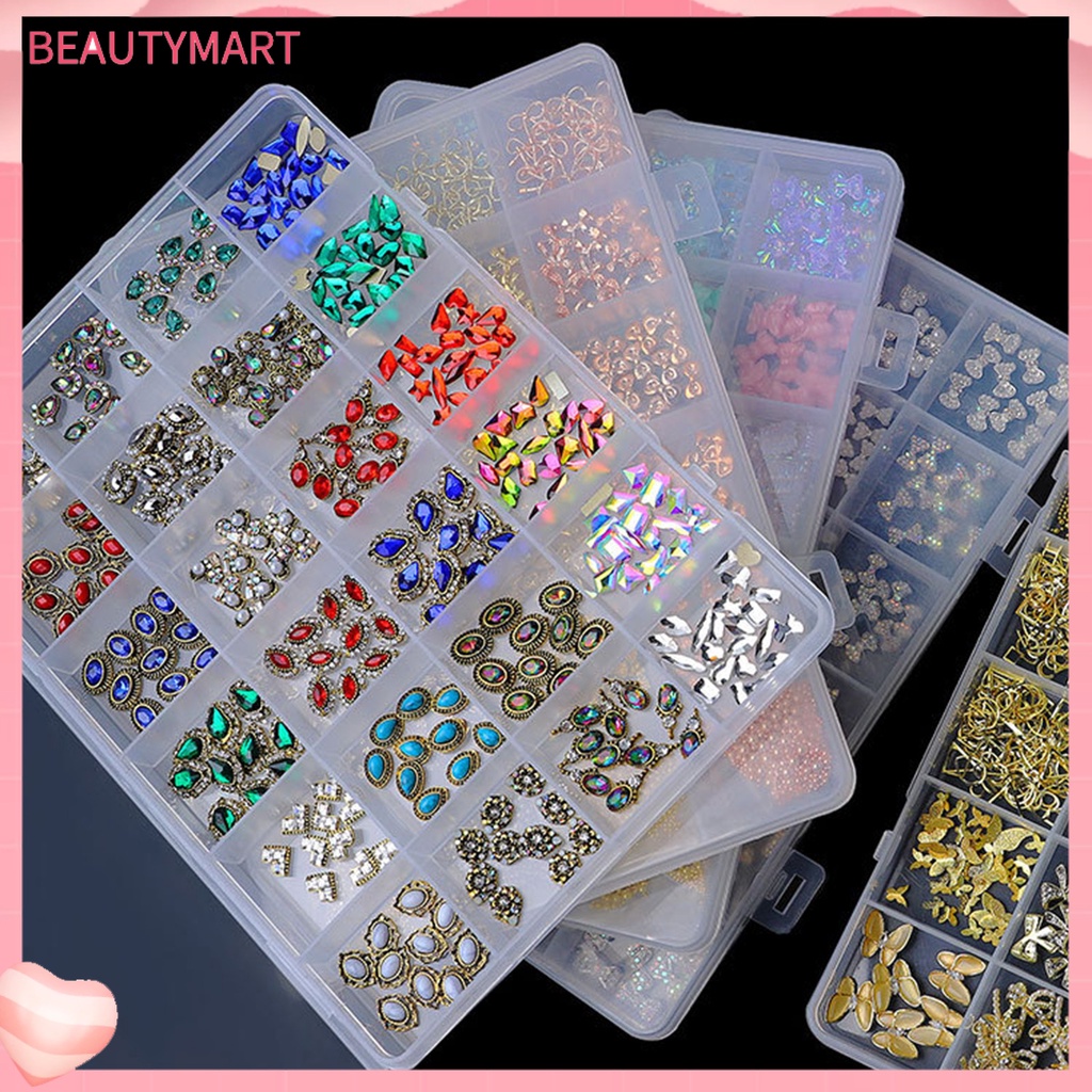 Hộp 24 Ngăn Đá Pha Lê Nhiều Màu Sắc Dán Móng Nghệ Thuật DIY