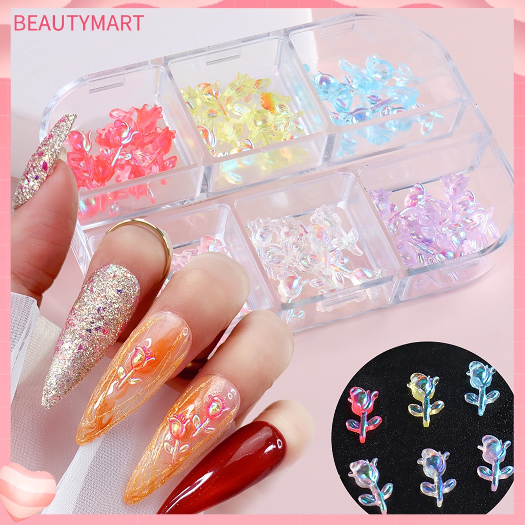 Hộp 60 Bông Hoa Đính Đá Nhiều Màu Sắc Dùng Trang Trí Móng Tay Nghệ Thuật