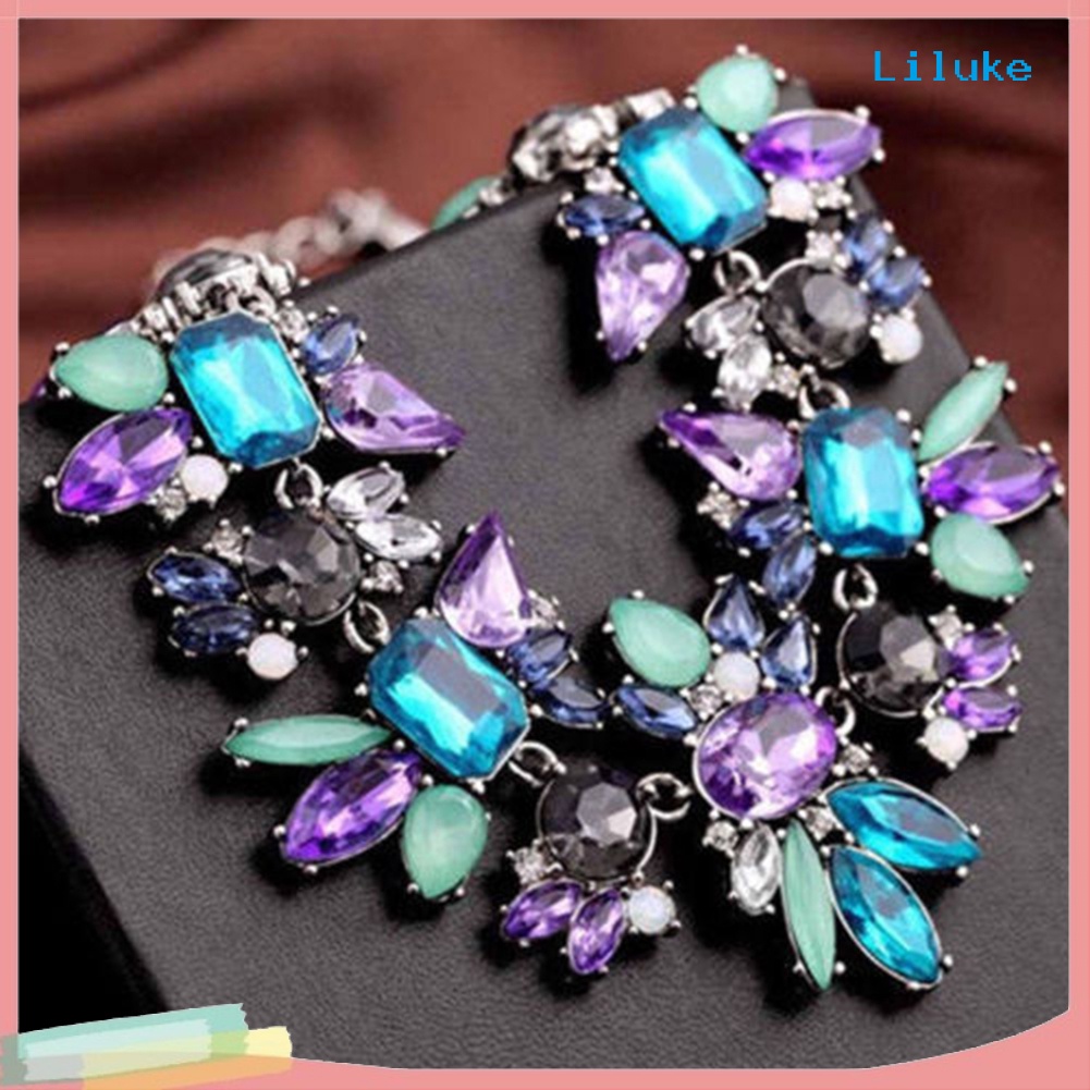 Vòng Cổ Bản Lớn Đính Đá Nhiều Màu Thời Trang Cho Nữ