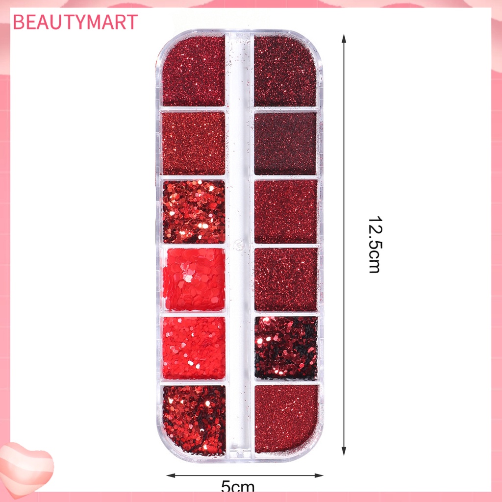 Hộp 12 Ngăn Đựng Hạt Kim Sa Lấp Lánh Trang Trí Móng Tay An Toàn Cho Cô Dâu