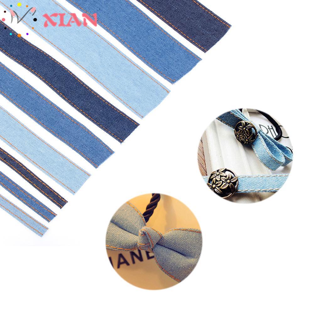 Xiantin Phụ Kiện Kẹp Tóc Bằng Vải Denim Phối Ruy Băng DIY