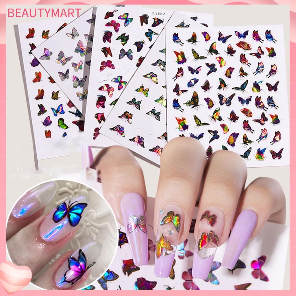 Nhãn Dán Móng Tay Tự Dính Họa Tiết Bướm Tinh Tế DIY