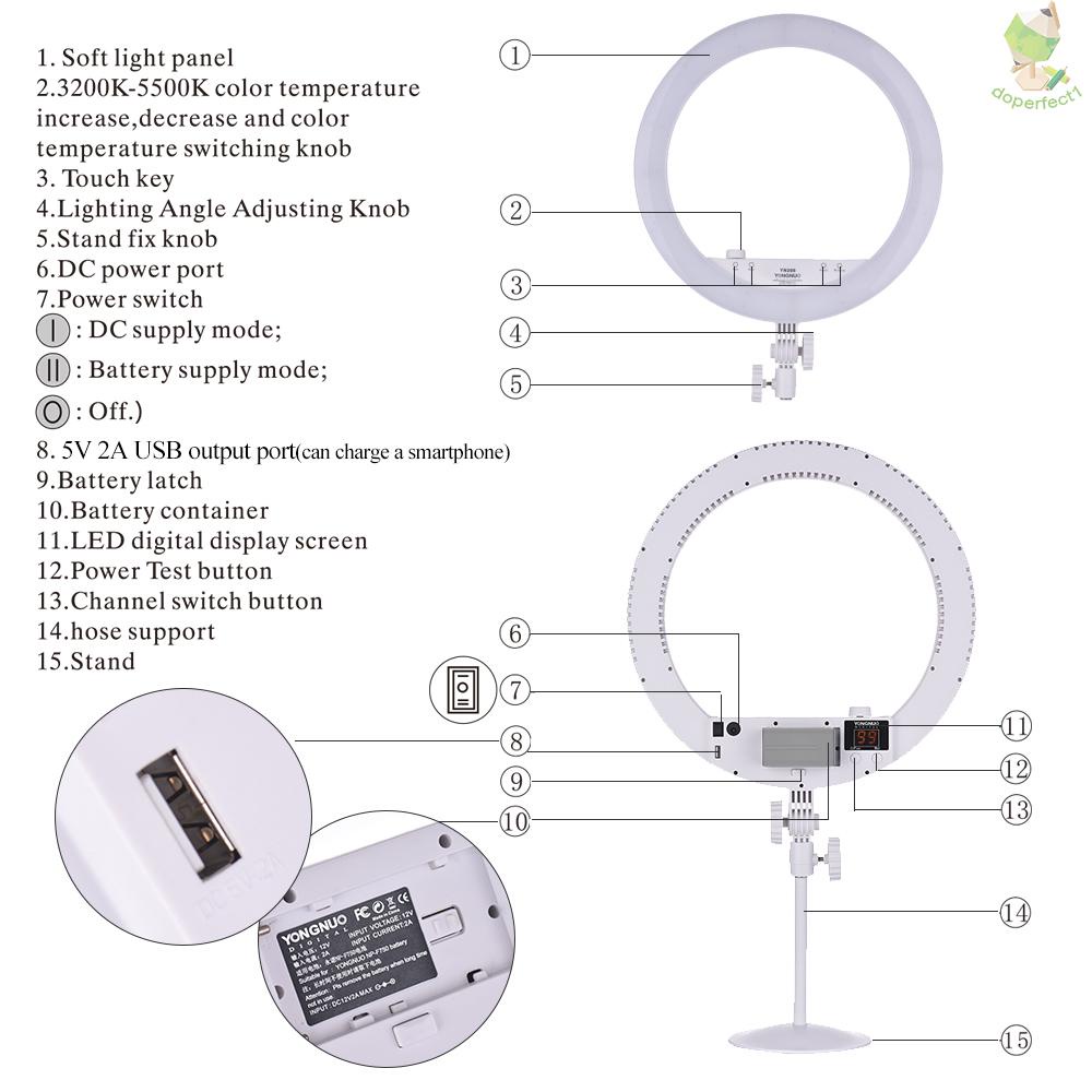 YONGNUO YN208 3200K-5500K Bi-Color LED Video Light Ring Type Beautify Fill light with Make-up Mirror Phone Holder for Po   Came-6.5