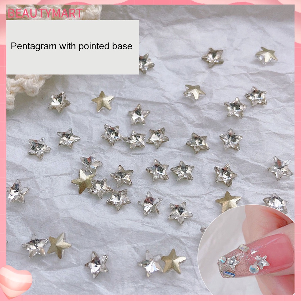 [beautymart] Túi 10 Móng Tay Giả Pha Lê Lấp Lánh Không Rơi Trang Trí Nghệ Thuật Móng Tay Mini Màu Trắng Hồng Ngôi Sao Năm Cánh