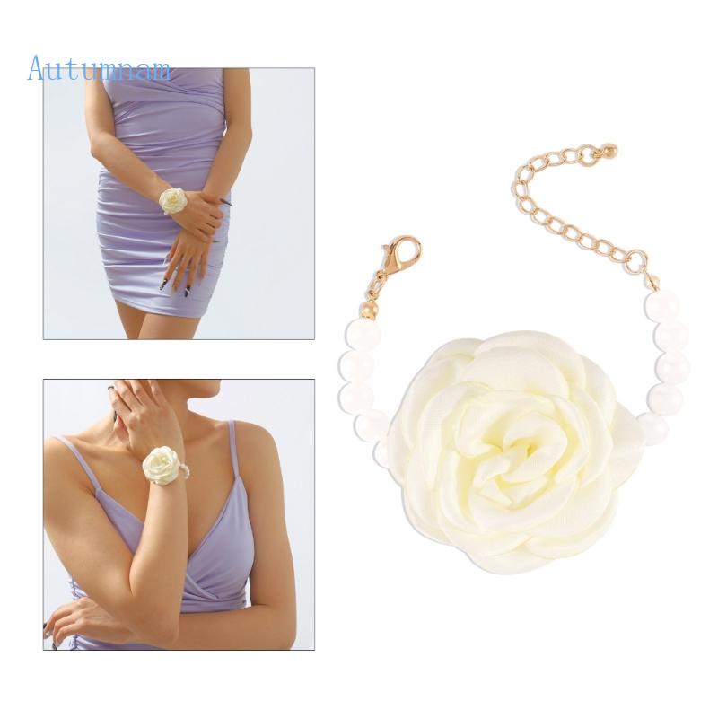 Vòng Tay Chuỗi Hạt Nhiều Màu Đính Hoa Hồng Ngọc Trai Thời Trang