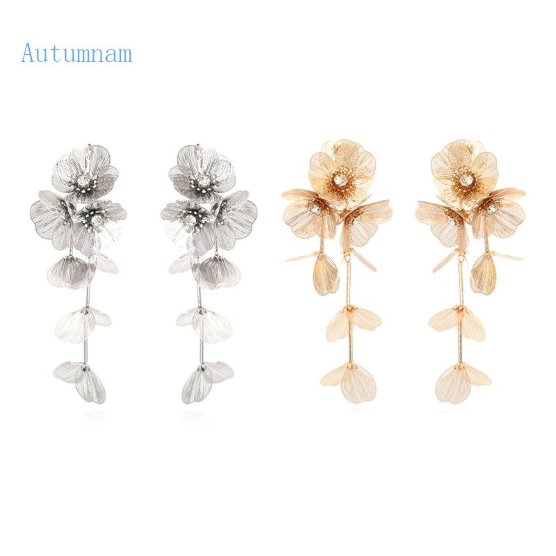 Hoa Tai Dáng Dài Mặt Hình Hoa Bằng Kim Loại Phối Tua Rua Thời Trang Cho Nữ