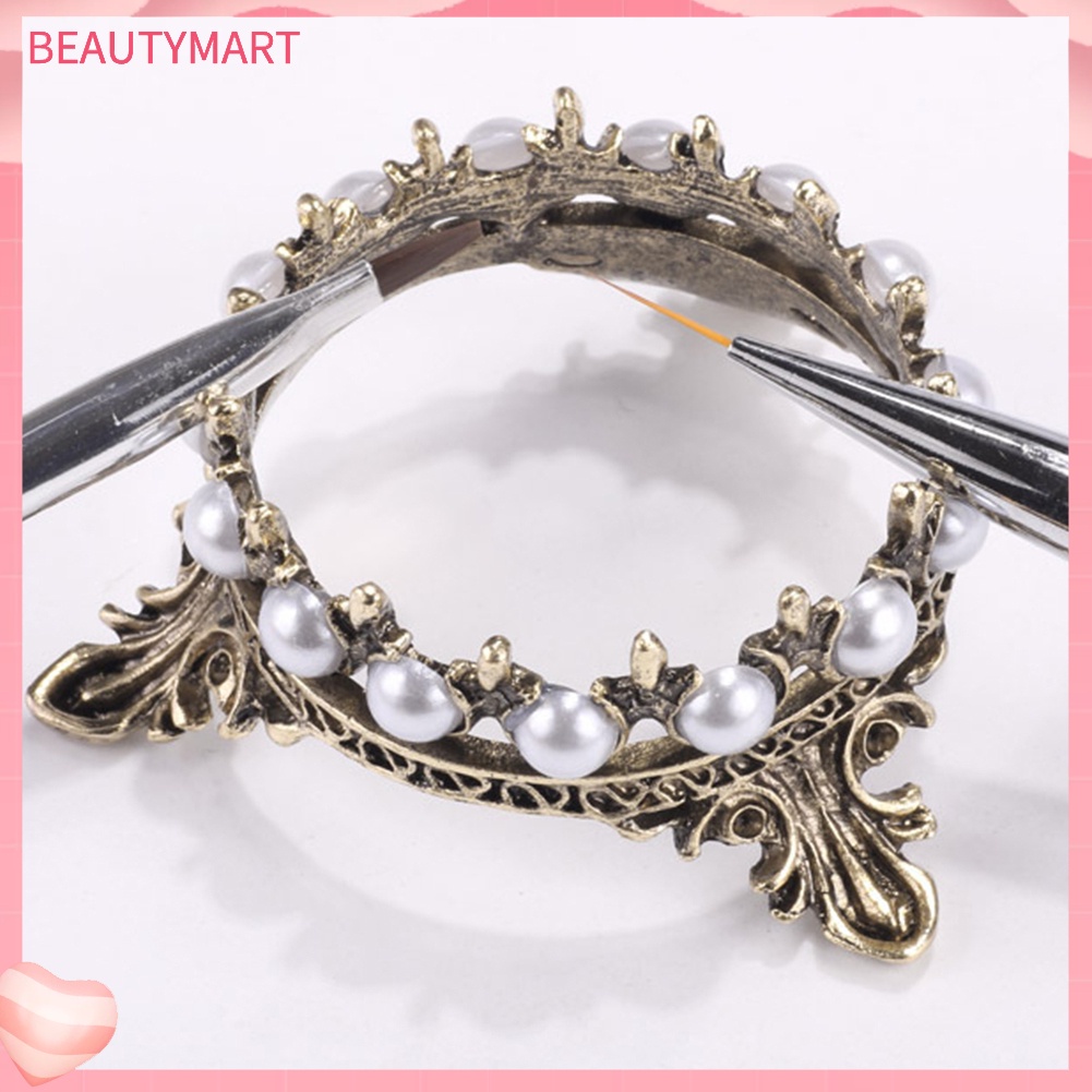 Giá Đỡ Cọ Trang Trí Móng Tay [beautymart] Hình Vương Miện Đính Ngọc Trai Giả Bằng Kim Loại Thanh Lịch