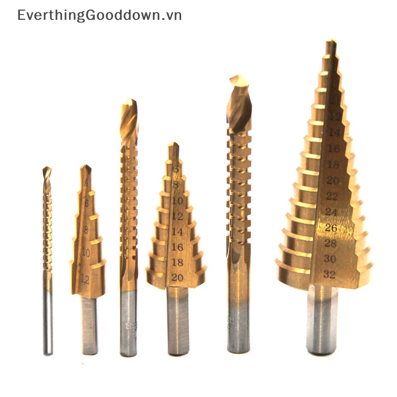Set 6 Mũi Khoan Lỗ Hình Nón Bằng Titan HSS