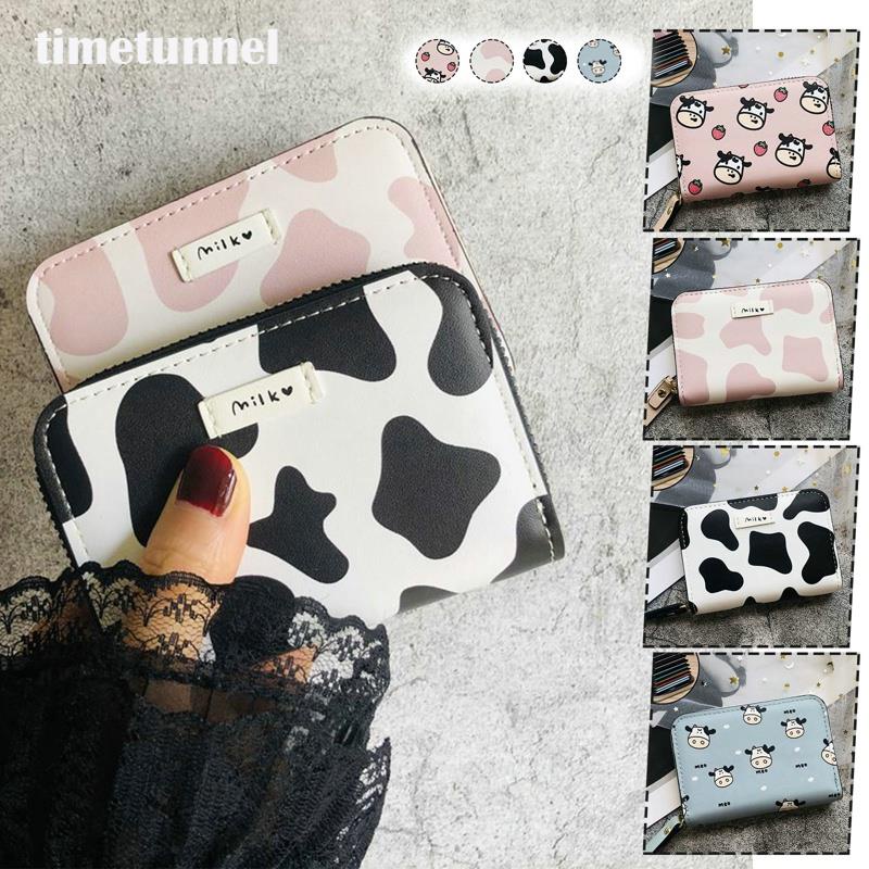 Ví Da PU Họa Tiết Bò Sữa Hoạt Hình Dễ Thương Có Khóa Kéo Đựng Chìa Khóa / Tiền Xu Cho Nữ Sinh Giá Đ timetunnel