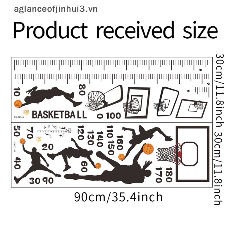 Miếng Dán Tường Đo Chiều Cao Hình Cậu Bé Chơi Bóng Rổ Độc Đáo