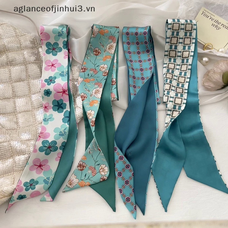 ~ Afhvn ~ Băng Đô Lụa Buộc Tóc Dài Đa Năng Màu Xanh Nhạt
