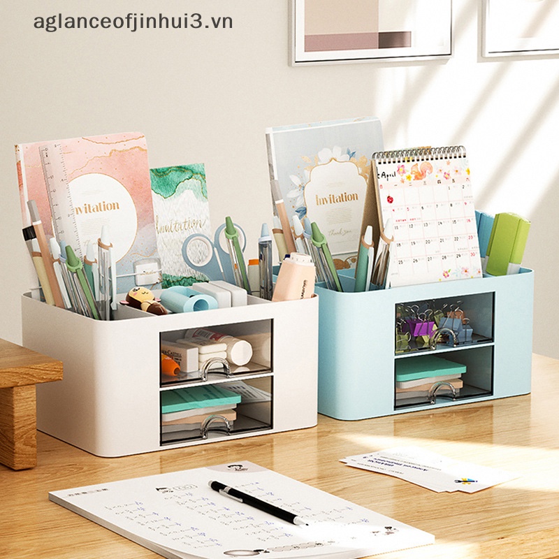 Hộp Đựng Bút Màu Trơn 2 Ngăn Kéo Sức Chứa Lớn Tiện Dụng Cho Học Sinh / Văn Phòng