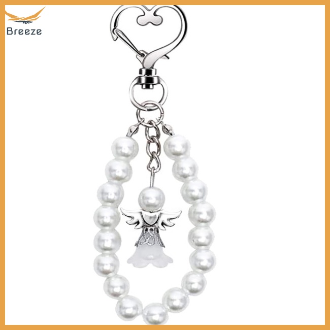 Móc Khóa Hình Thiên Thần Đính Ngọc Trai In Chữ Thank You Độc Đáo Thời Trang