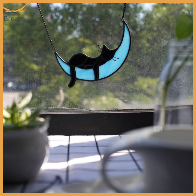 Chú Mèo Ngồi Trên Mặt Trăng Nhiều Màu Sắc Dễ Thương Treo Cửa Sổ Trang Trí Nhà Cửa / Sân Vườn