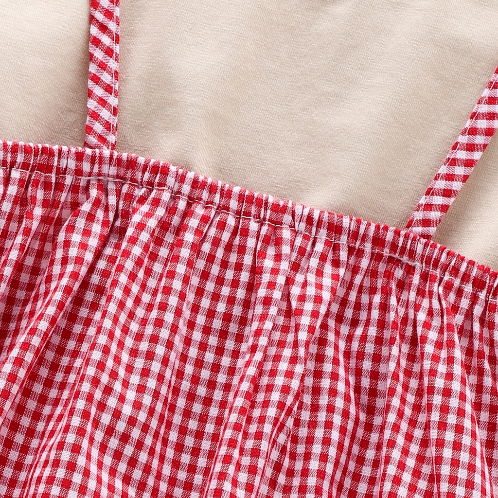 Bộ Áo Thun Cotton Ngắn Tay + Quần Yếm Ca Rô Xinh Xắn Theo Phong Cách Mùa Hè Dành Cho