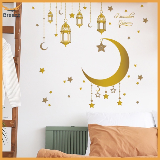 Set 2 Tấm Đề Can Dán Tường Họa Tiết Trăng Sao Trang Trí Nhà Cửa