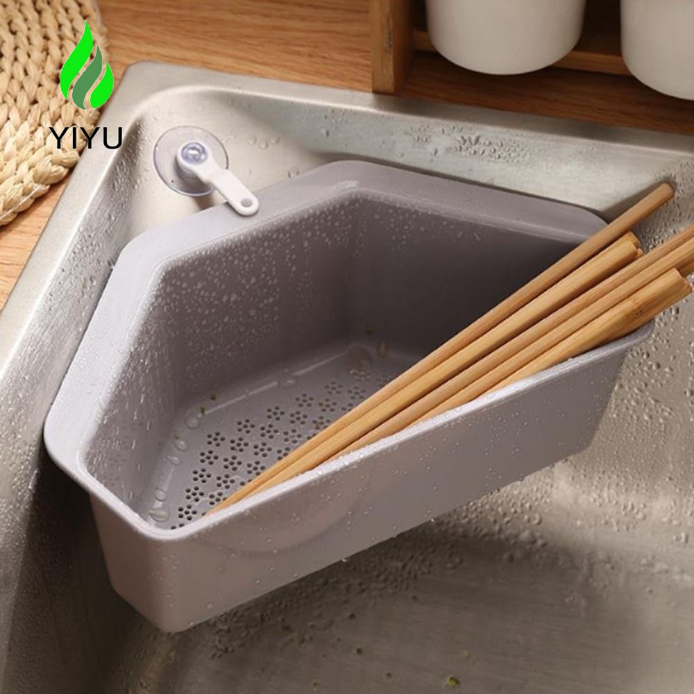 YIYU 1 Rổ Đựng Đồ Dùng Nhà Bếp Hình Tam Giác Có Giác Hút Gắn Bồn Rửa Siêu Bền Tiện Dụng 1 Cái