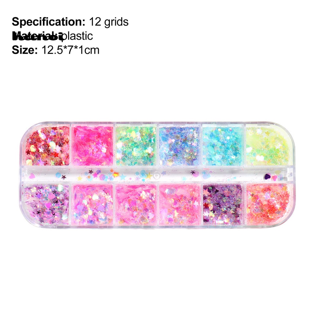 Hộp 12 Ngăn Đựng Hạt Kim Sa Hình Trăng Sao Bằng Nhựa Dùng Trang Trí Móng Tay DIY
