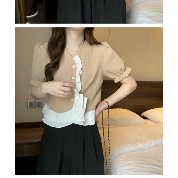 Áo Sơ Mi Chiffon Cổ V Tay Phồng Thời Trang Mùa Hè Cho Nữ