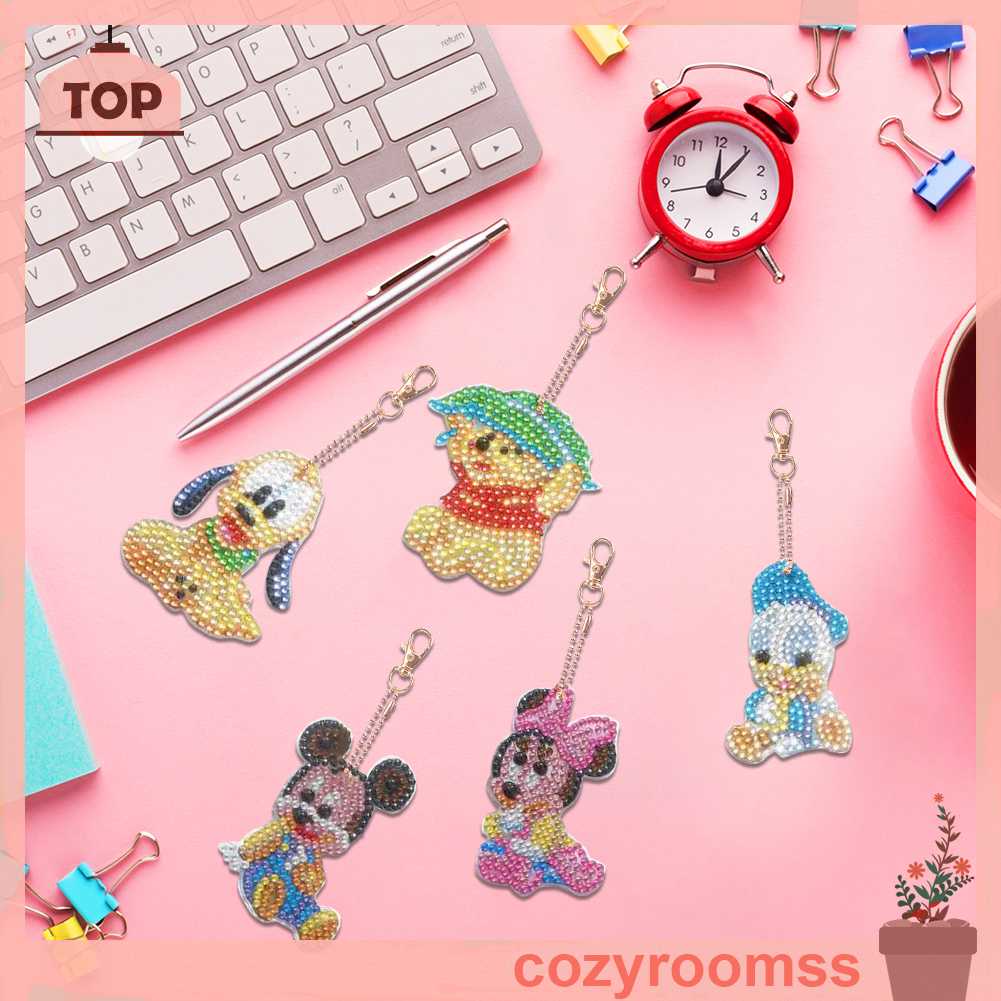 Set 5 Móc Khóa Hình Gấu Trúc Đính Đá 5D Dễ Thương