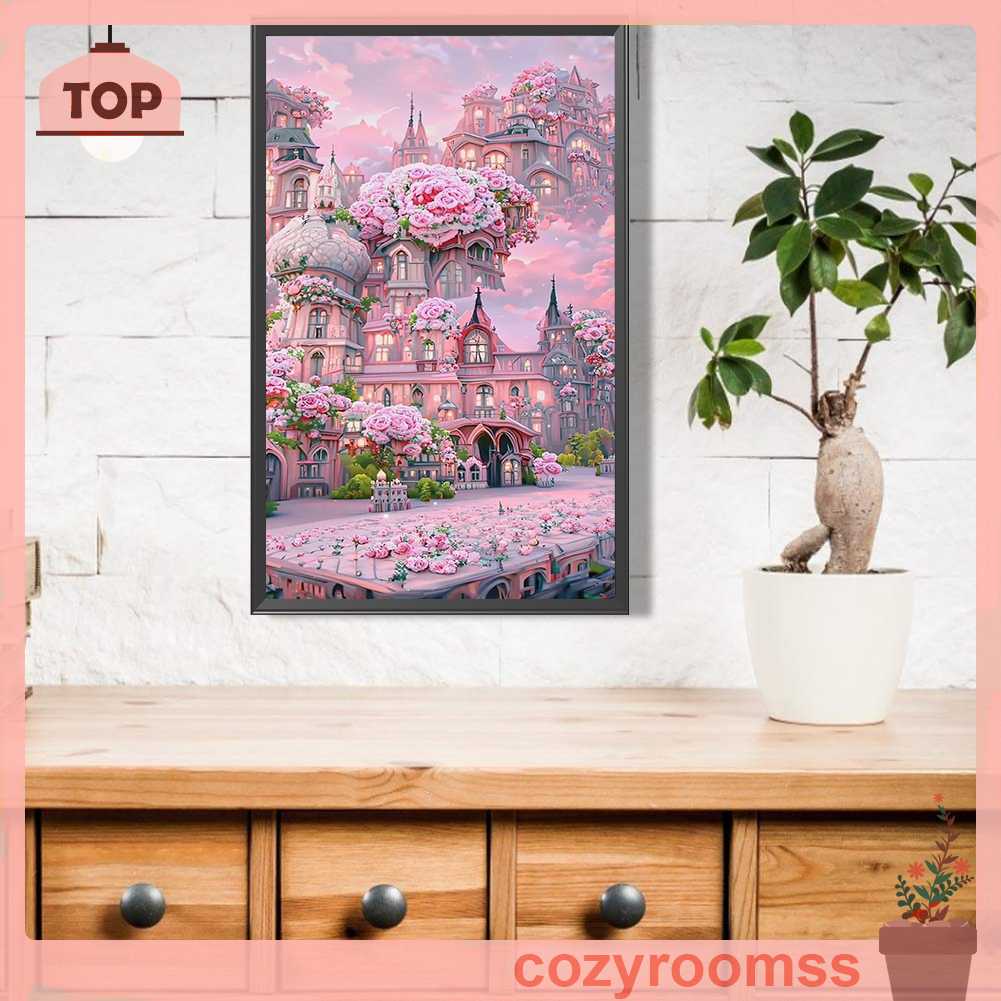 Tranh Đính Đá Kim Cương Toàn Bộ 5D DIY Hình Lâu Đài Khu Vườn