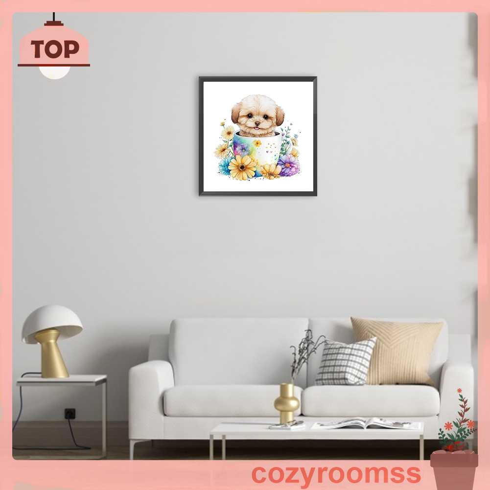 Tranh Đính Đá Kim Cương Toàn Bộ 5D DIY Hình Vẽ Chó Uống Trà