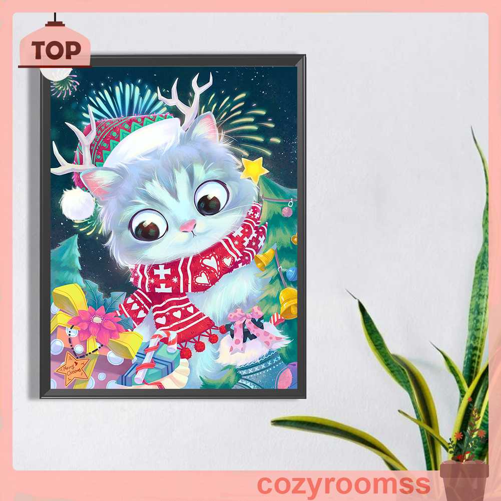 Tranh Đính Đá Kim Cương Toàn Bộ 5D DIY Hình Vẽ Mèo Trang Trí Nhà Cửa