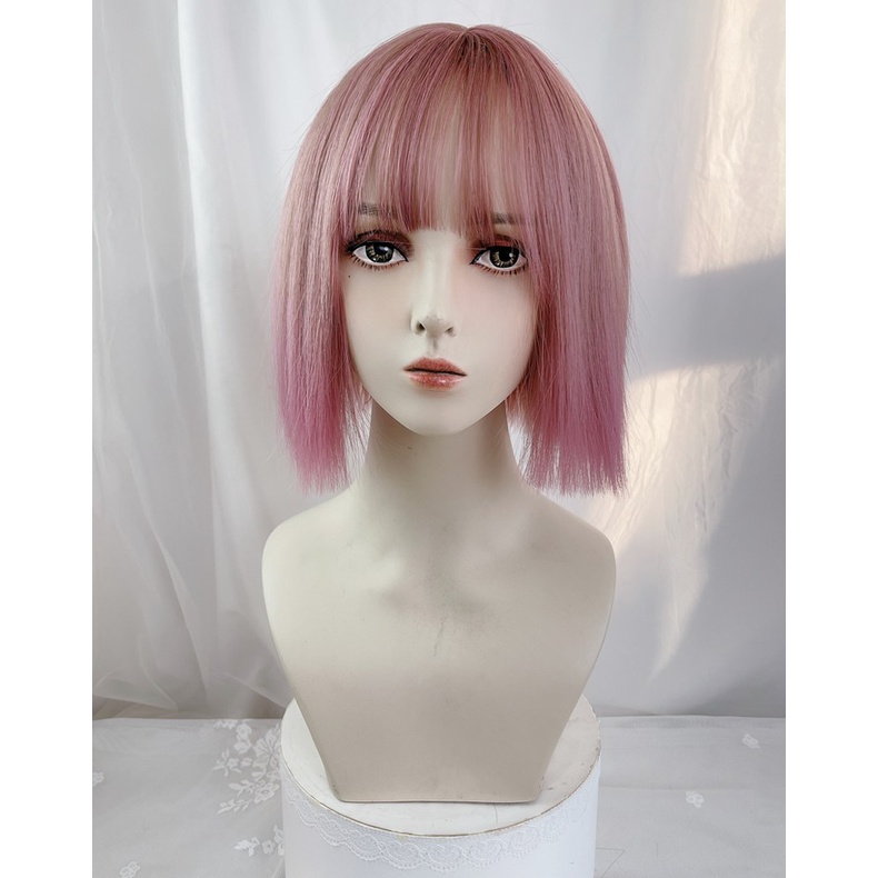 Bộ Tóc Giả Ngắn Màu Hồng Gradient Phong Cách lolita Nhật Bản Cho Nữ
