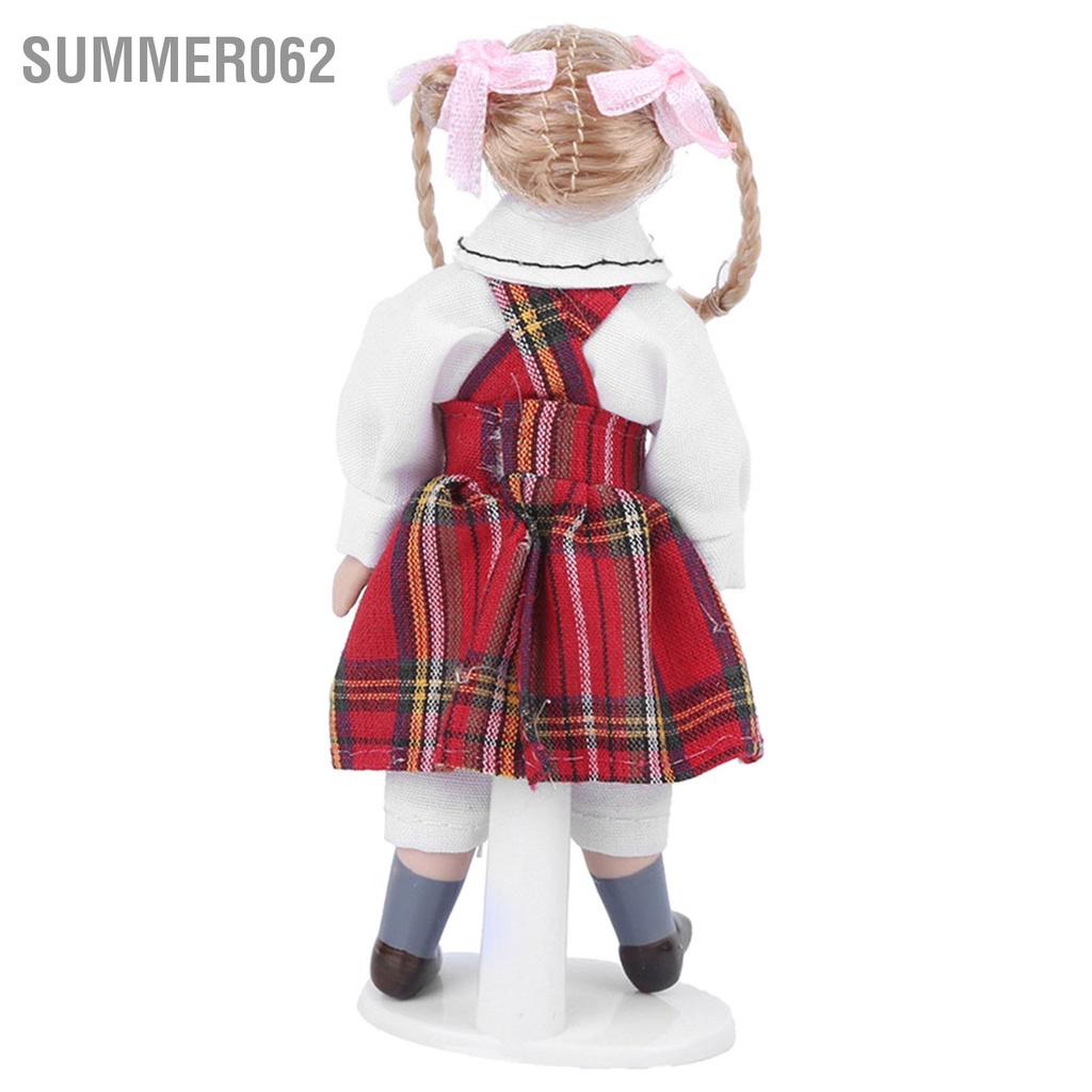 Summer062 1:12 Nhà Búp Bê Thu Nhỏ Bằng Sứ Bím Dài Màu Đỏ Bé Gái Đồ Chơi Mini Mô Hình