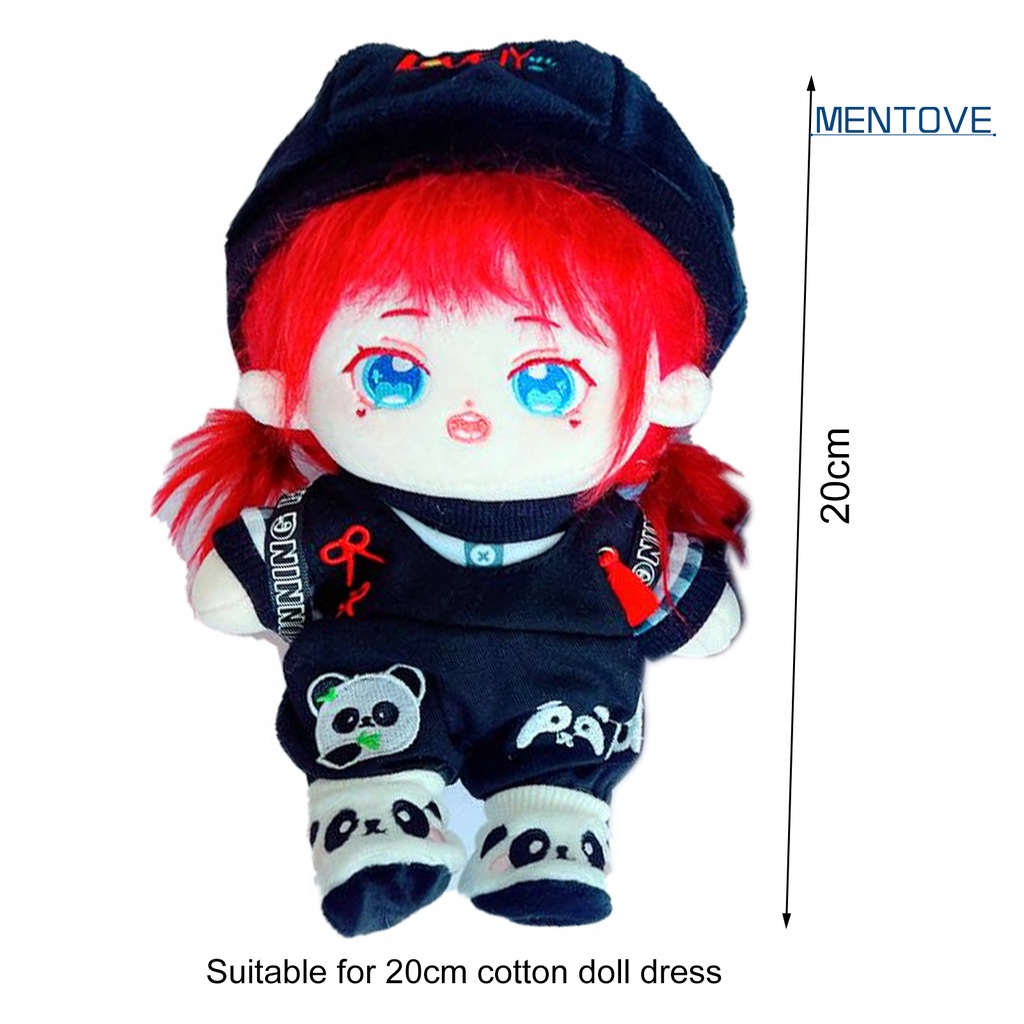 Set 5 Áo Thun Cotton 20cm + Giày + Nón Thêu Họa Tiết Gấu Trúc / Ngôi Sao Xinh Xắn Cho Búp Bê