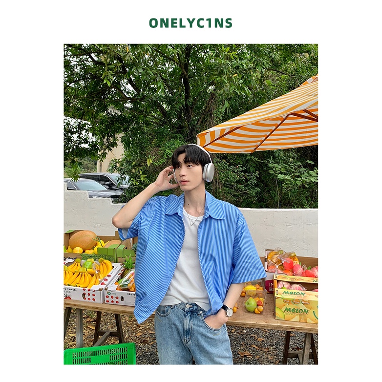 Áo Sơ Mi Tay Ngắn Kẻ Sọc Phong Cách Retro Mỹ Onelyc1ns