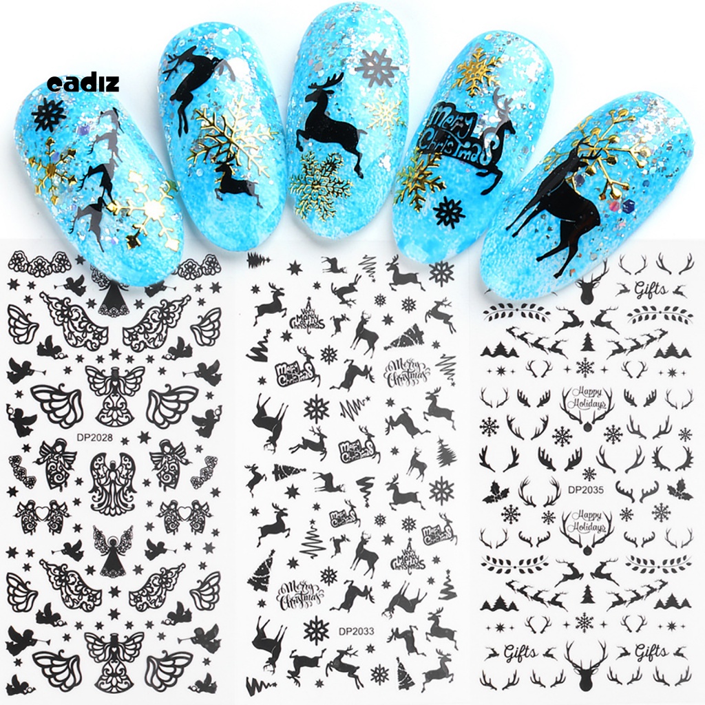 2 Miếng Dán Trang Trí Móng Tay Hình Lông Vũ / Bông Tuyết Màu Đen