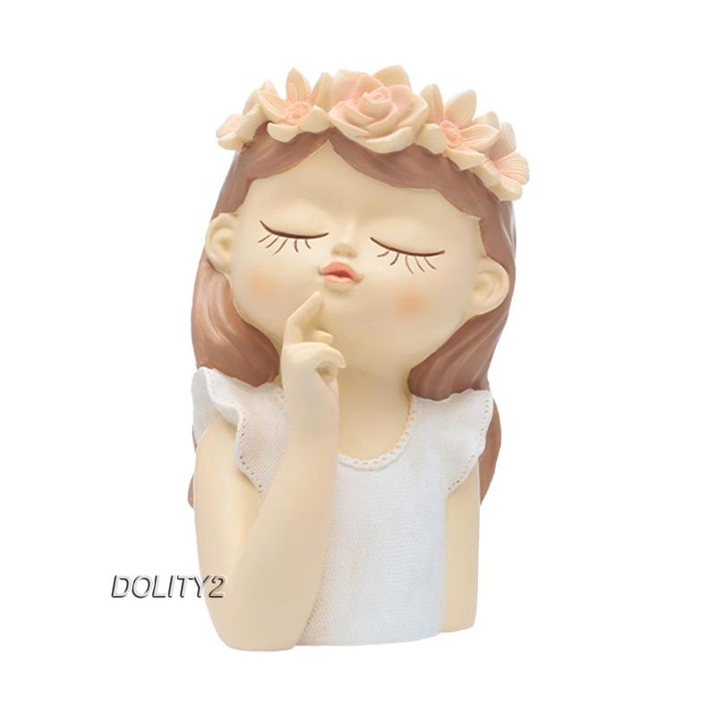 [Dolity2] Tượng Cô Gái Hoạt Hình Trồng Cây Mọng Nước Cho Quán Cà Phê Lò Sưởi