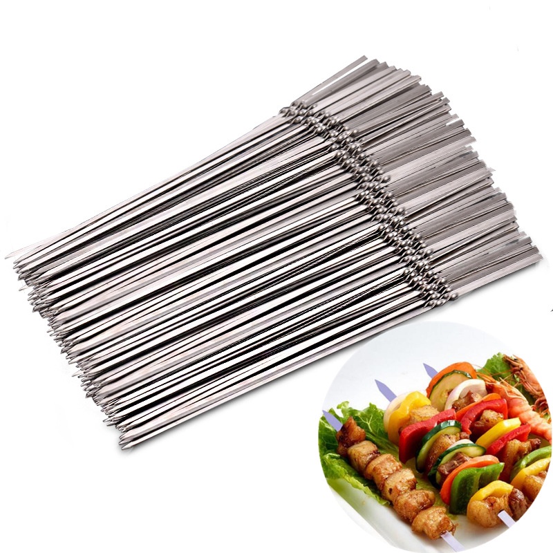10 / 20 / 30 Que Xiên Thịt Nướng Bằng Thép Không Gỉ Tái Sử Dụng Nhiều Lần