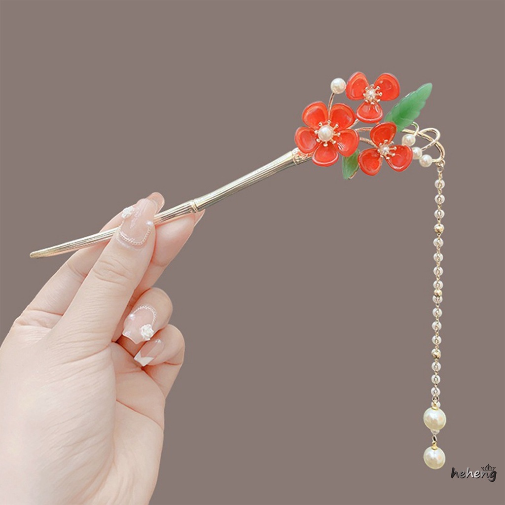 Trâm Cài Tóc Dài Thẳng Họa Tiết Hoa Mận Đỏ Thời Trang Cho Nữ