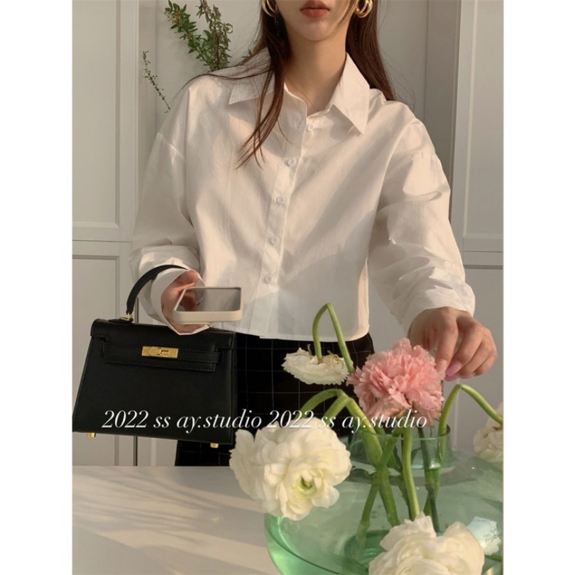 Áo Sơ Mi Nữ Dài Tay Cổ Gập In Hoa Thời Trang Hàn