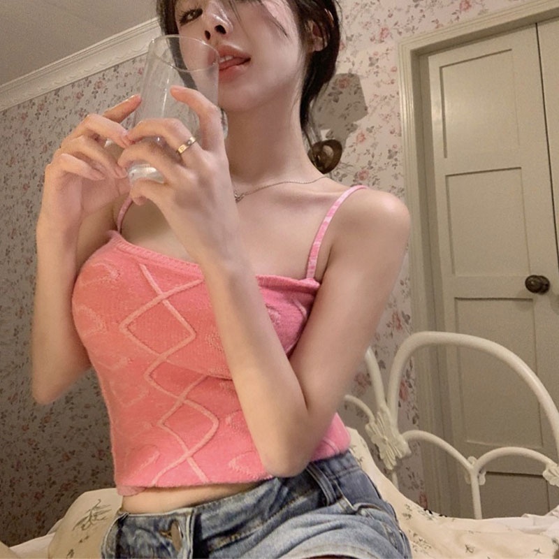 Enjoy Freedom Áo Dệt Kim Hai Dây Ôm Dáng Quyến Rũ Thời Trang Hàn Quốc Cho Nữ