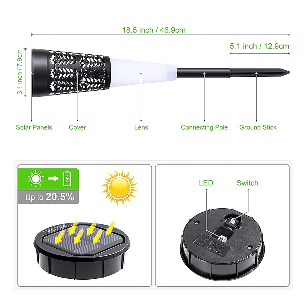 Bộ 4 Đèn LED Năng Lượng Mặt Trời Chống Thấm Nước IP65 Dùng Trang Trí Sân Vườn
