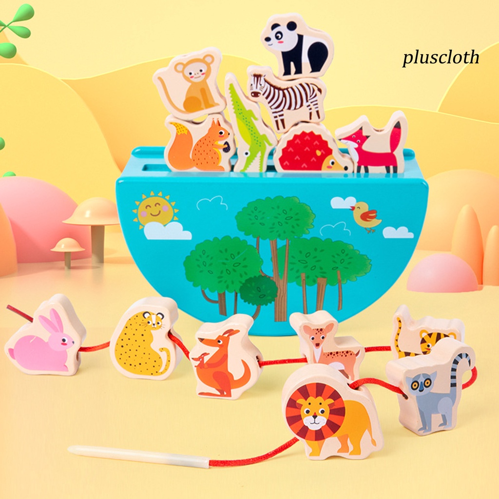 1 Bộ Đồ Chơi Xếp Chồng Lên Nhau Bằng Gỗ Màu Sắc Tươi Sáng Có Dây Thừng Hình Động Vật Cho Trẻ Mẫu Giáo