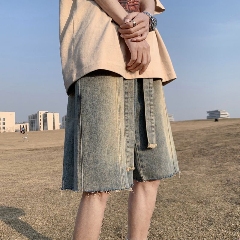 Quần Short Denim Ống Rộng Phong Cách Đường Phố Thời Trang Mùa Hè Cho Nam