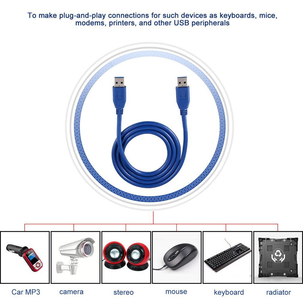 Portable Blue Solid 3Ft/1M Superspeed Computer Usb 3.0 Type A Male To M/M M2M Extension Cable Cord Wire [Q/7]