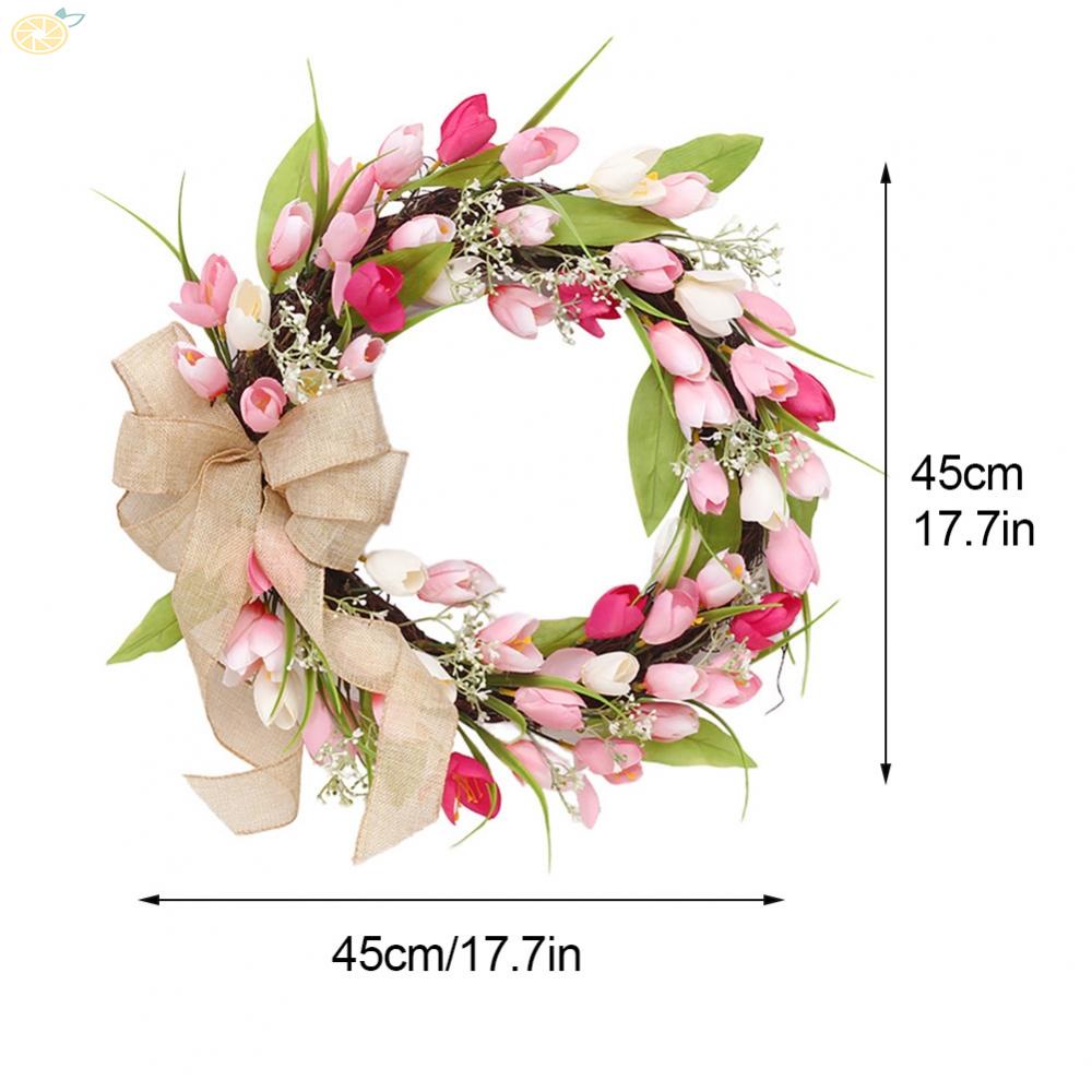 【VARSTR】Tulip Wreath Fake Floral Front Door Decor Props Decoration Rattan Garland