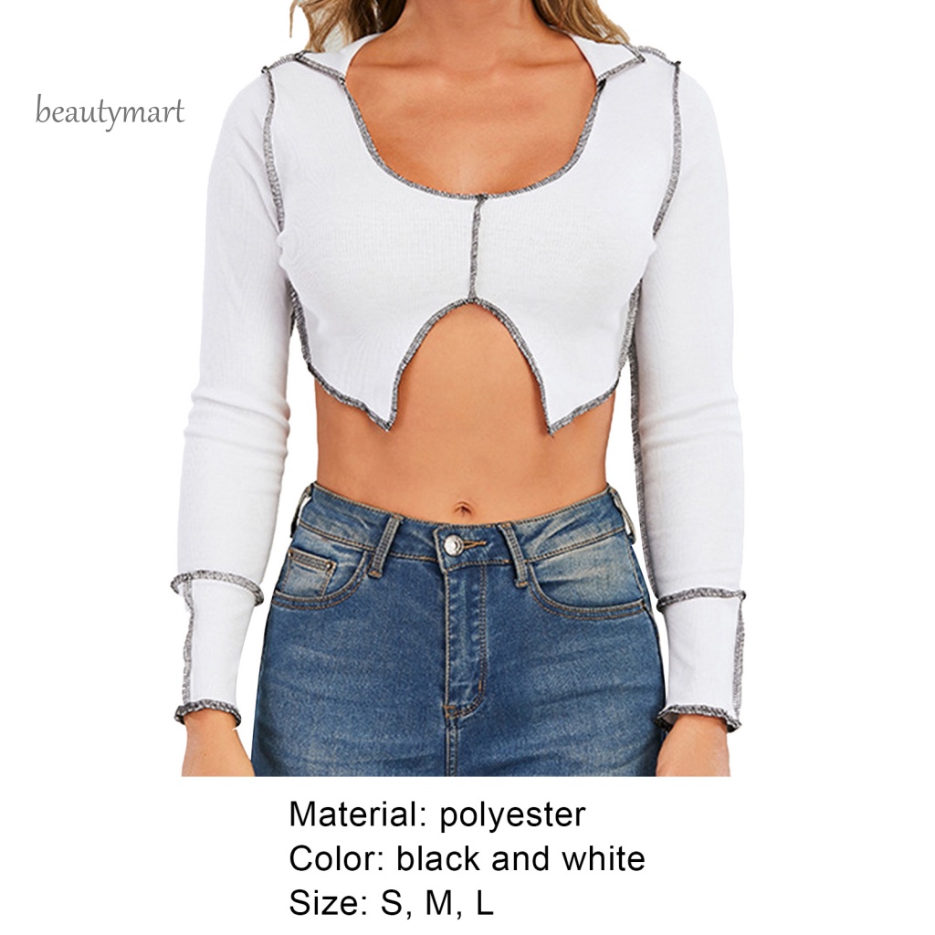 Áo Croptop Dệt Kim Màu Sắc Tương Phản Thân Thiện Với Da Thời Trang Xuân Thu Cho Nữ beautymartm1