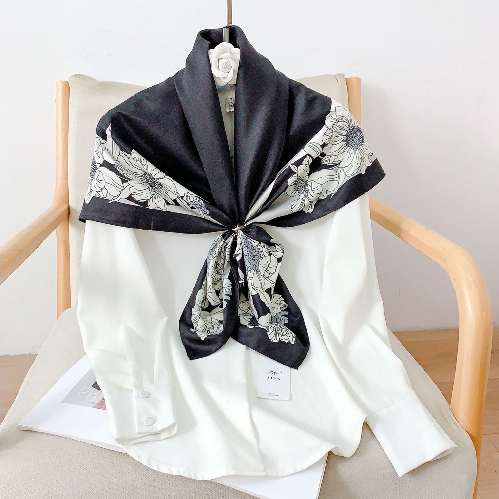 Khăn Choàng Cổ Hình Vuông Cỡ Lớn Bằng Lụa Thời Trang Hàn Quốc 2023 Kích Thước 90 * 90cm