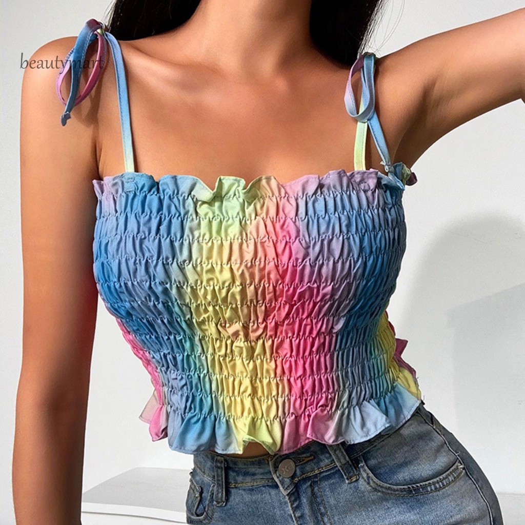 Beautymartm1 Áo Croptop Hai Dây Nhuộm Màu Gợi Cảm Có Thể Điều Chỉnh Cho Nữ Mặc Hàng Ngày