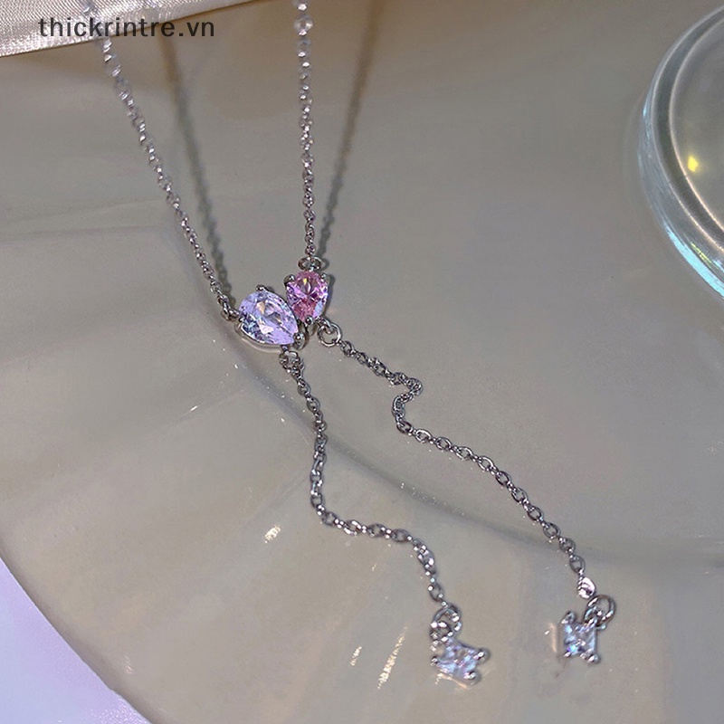 Vòng cổ Đính Đá Zircon Hồng Trắng Thiết Kế Độc Đáo Thanh Lịch Cho Nữ