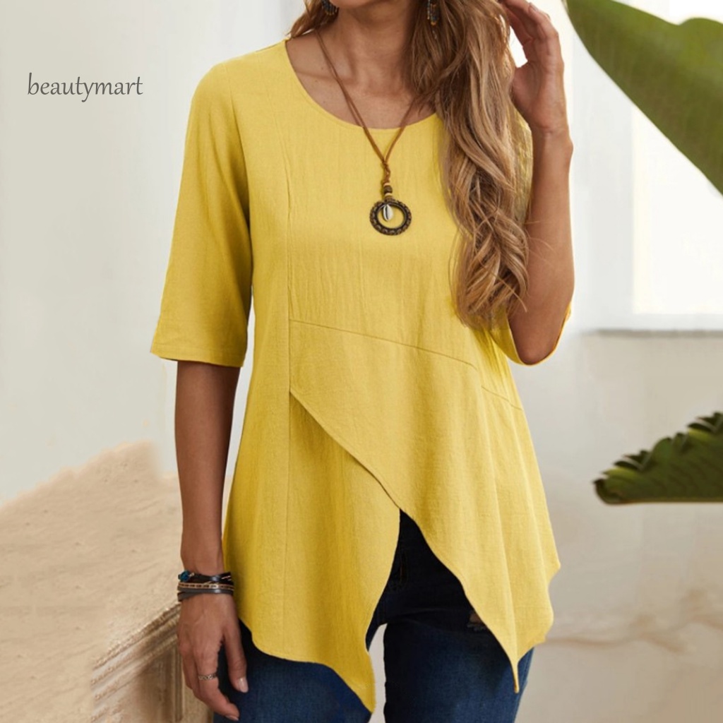 Áo Thun Tay Lửng Cổ Tròn Màu Trơn Mau Khô Dành Cho Nữ beautymartm1