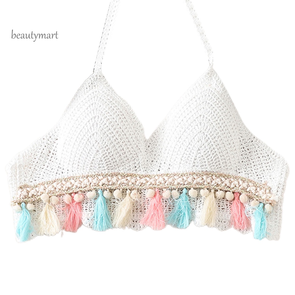 Áo Bikini Dệt Kim Cổ Chữ V Phối Tua Rua Thoáng Khí Thời Trang Mùa Hè Cho Nữ beautymartm1
