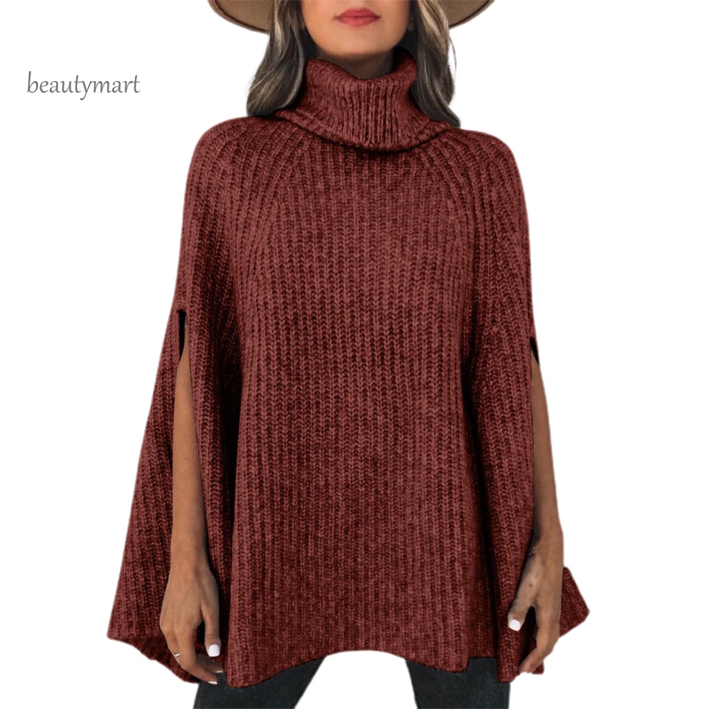 Áo Sweater Cánh Dơi Cổ Lọ Dáng Rộng Màu Trơn Thời Trang Thu Đông Đường Phố Cho Nữ beautymartm1