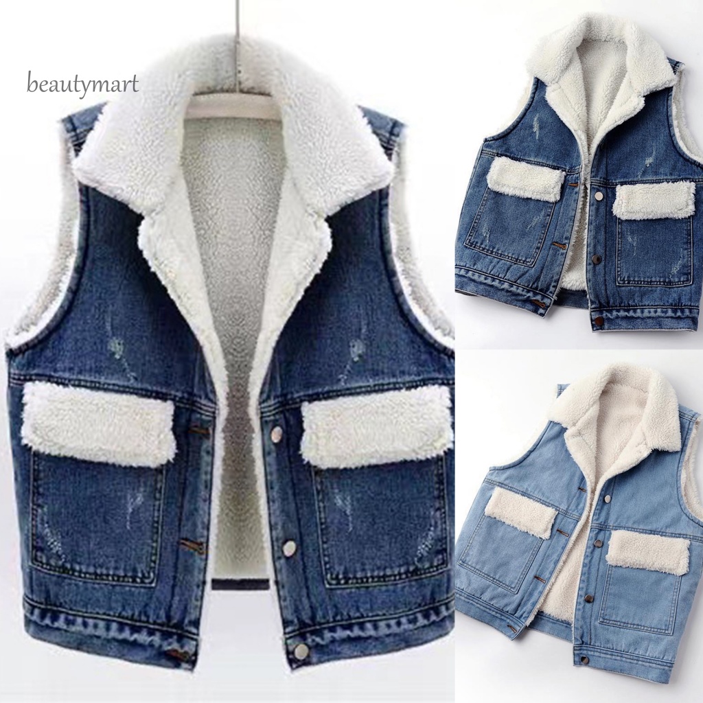 Áo Khoác Denim Không Tay Dáng Rộng Giữ Ấm 1 Hàng Ngày Cho Bạn Trai